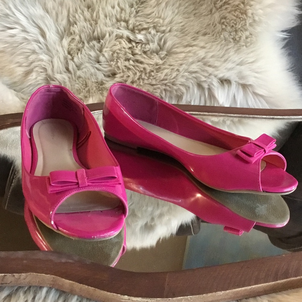 Fuchsia Peep-Toe Flats with Bow